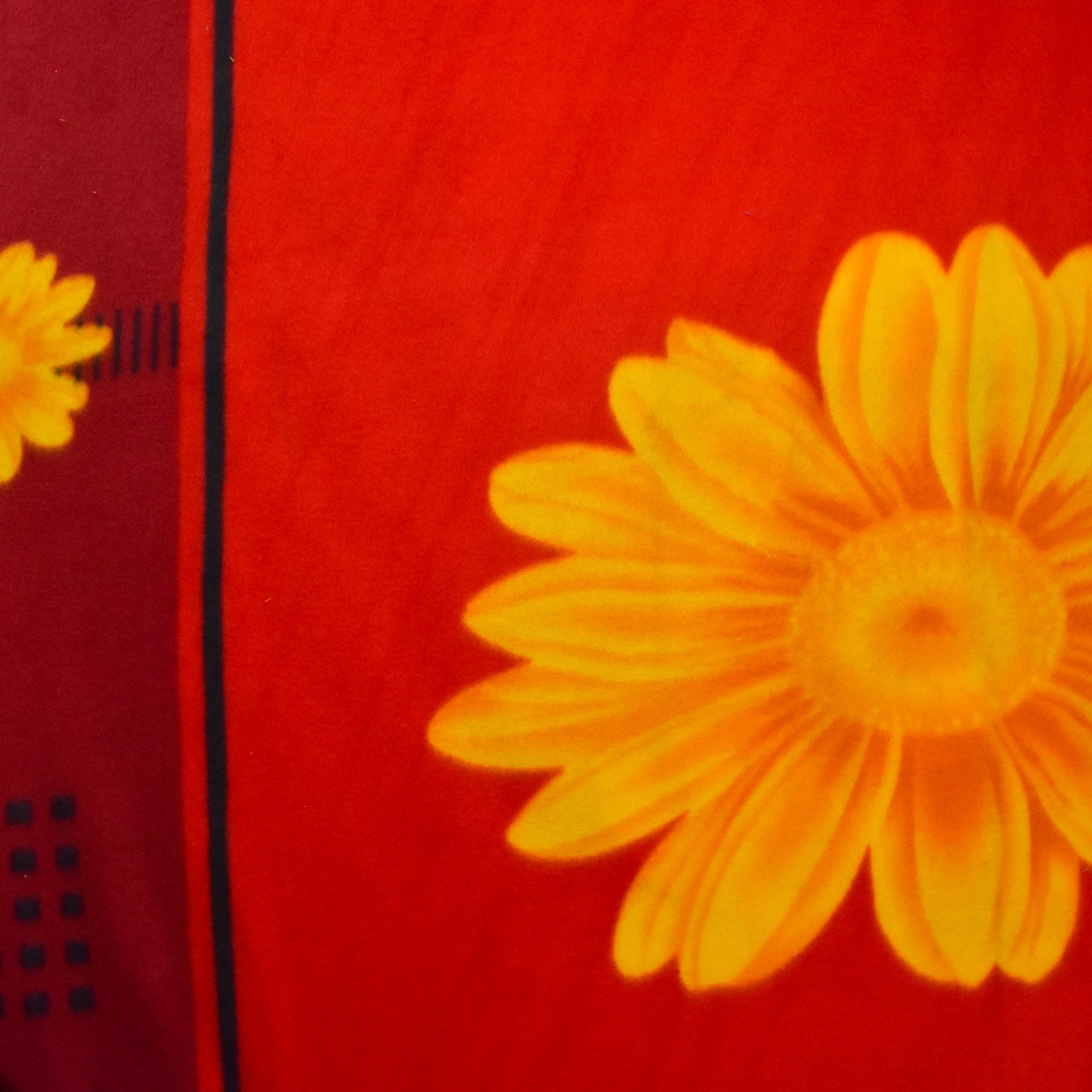 Border Print Yellow Flowers on Red Printed Polar Fleece