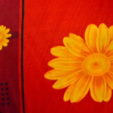 Border Print Yellow Flowers on Red Printed Polar Fleece