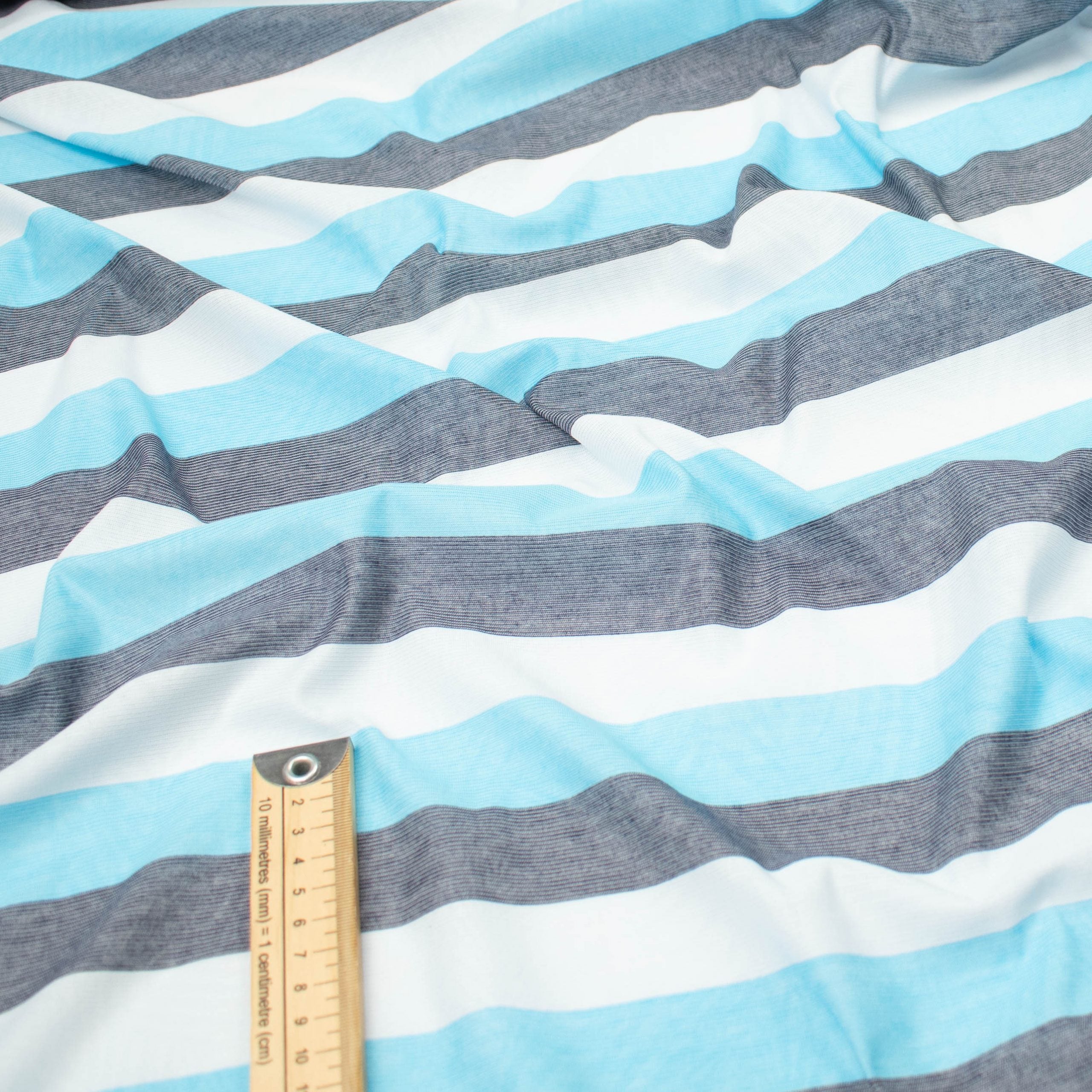 Printed Knits Design-98 Blue & Grey Stripes on White