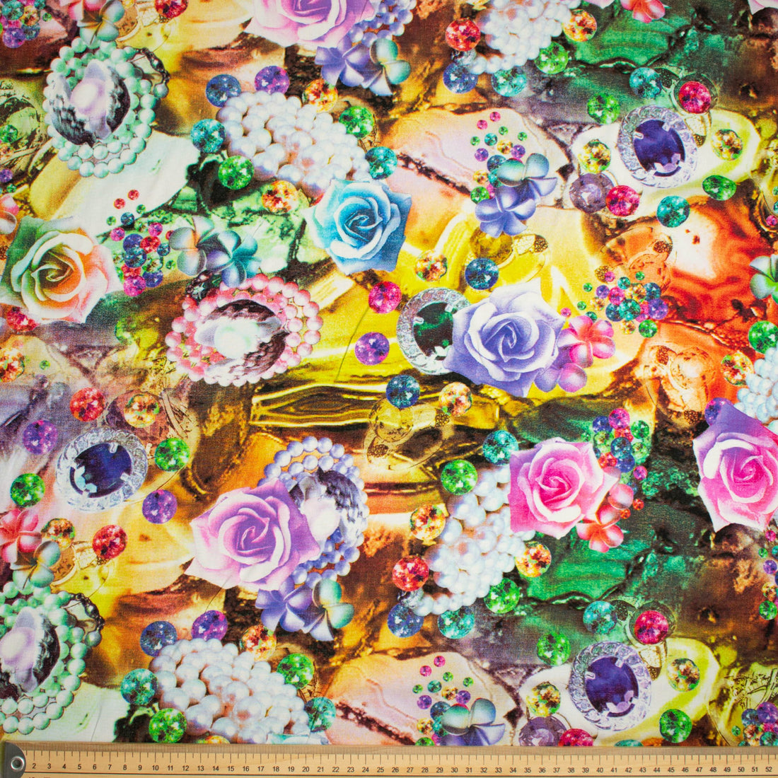 Printed Rayon Design-59 Purple Jewelry & Pink Rose on Gold