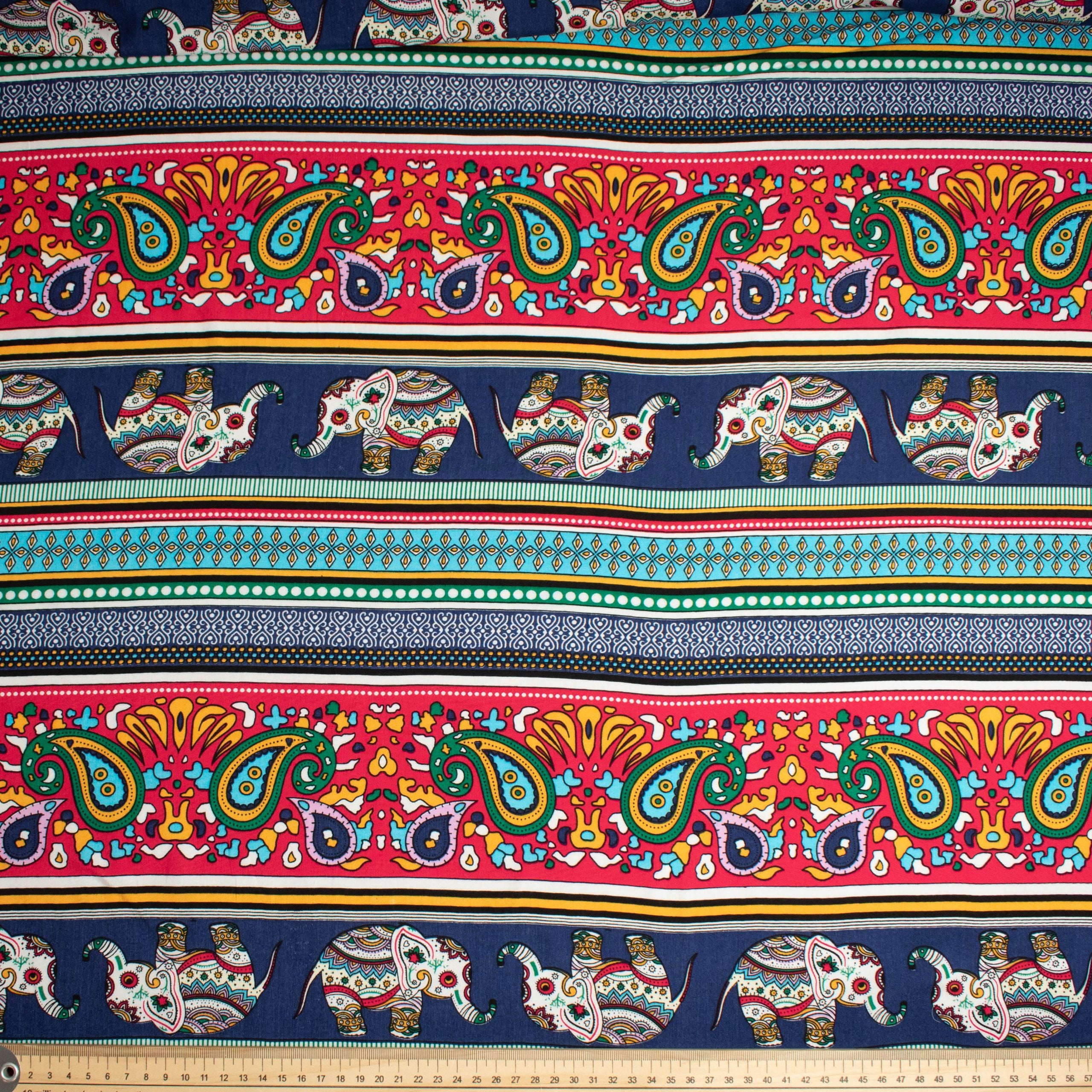 Printed Rayon Design-53 Purple Paisley & Blue Elephant