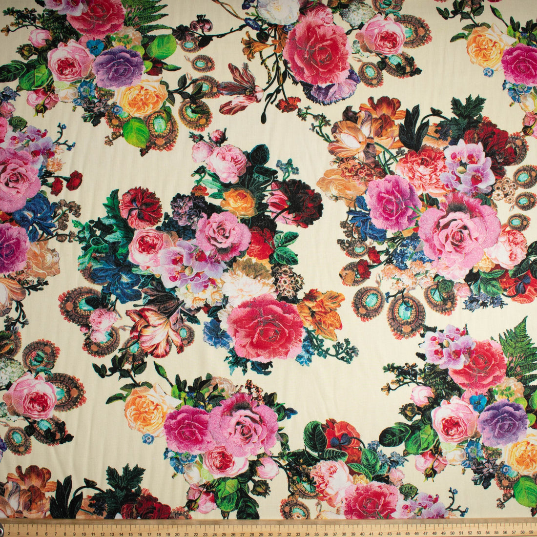 Printed Rayon Design-8 Baby Pink Flower Bloom on Cream