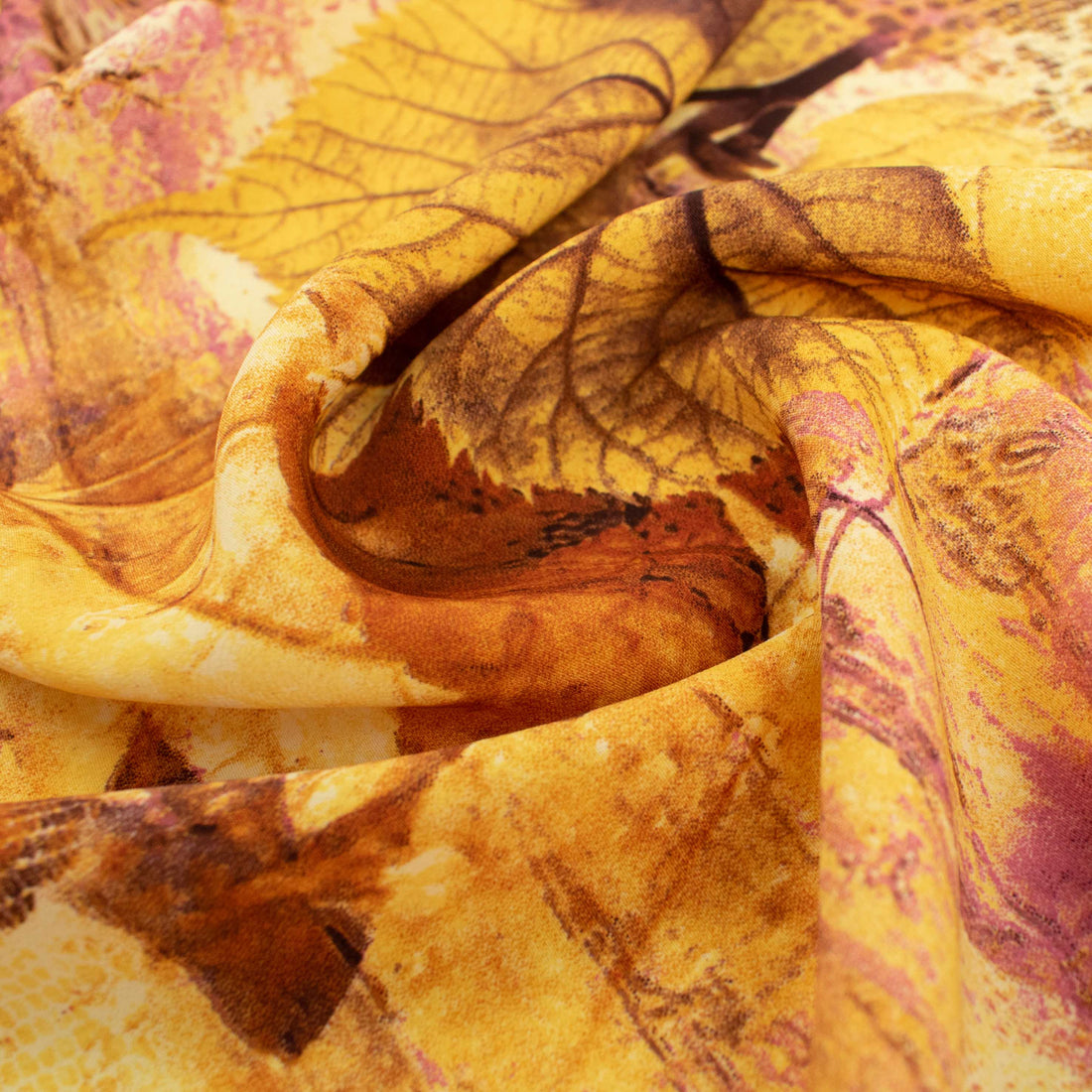 Printed Crepe Georgette Yellow & Brown Leaves