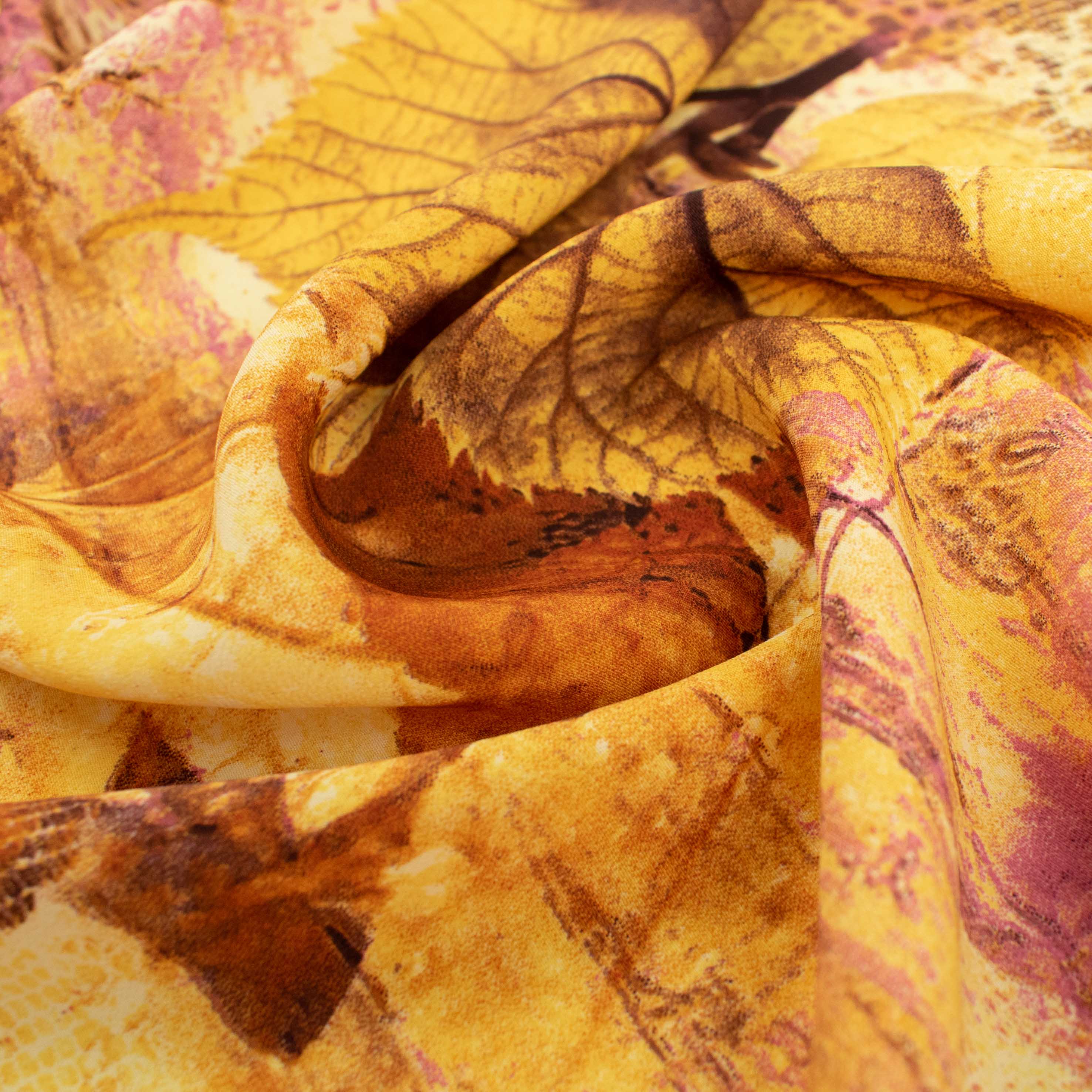 Printed Crepe Georgette Yellow & Brown Leaves
