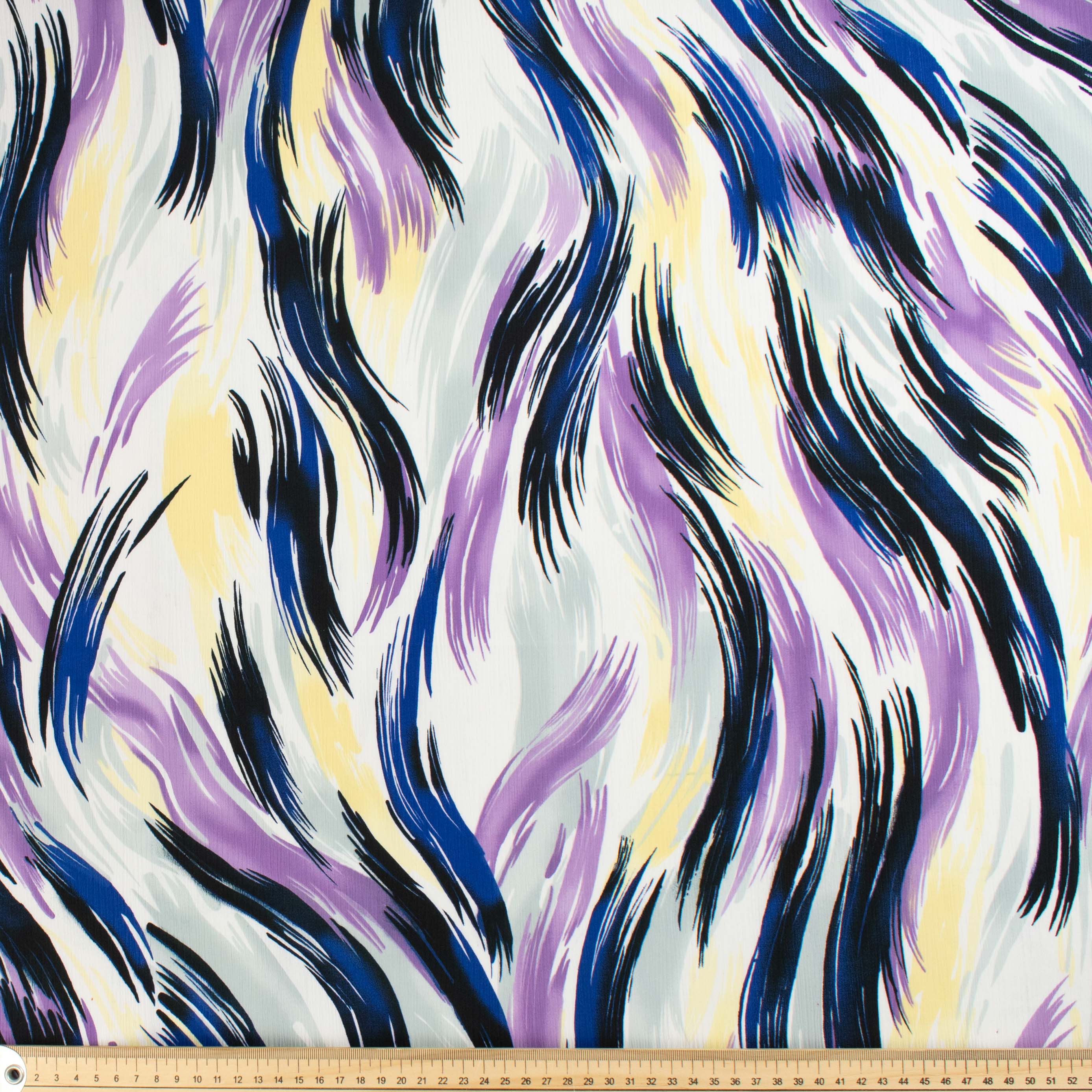 Printed Peach Crepe Design-645 Blue & Cream