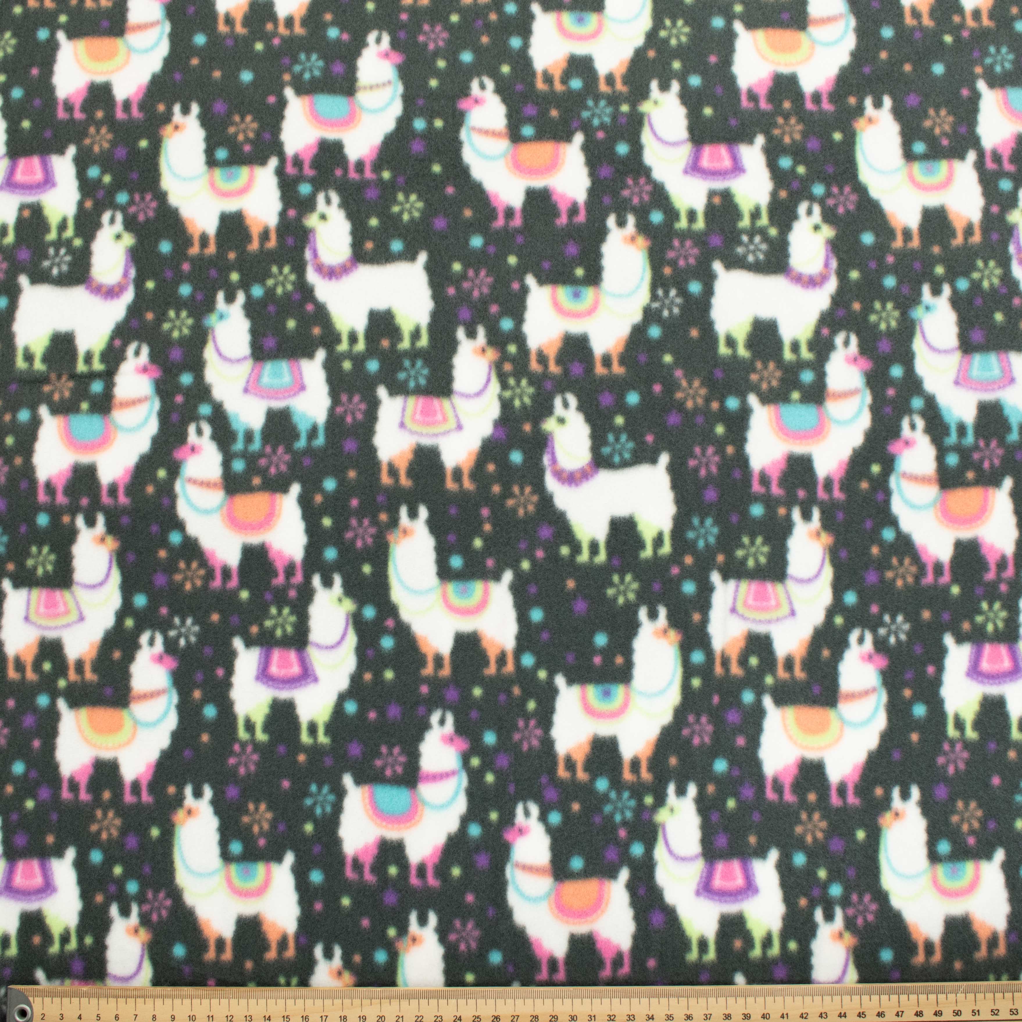 Party Llama On Dark Grey Printed Polar Fleece