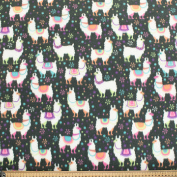 Party Llama On Dark Grey Printed Polar Fleece