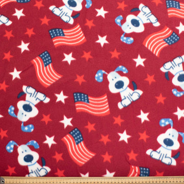 Doggie Patriotic & USA Flag on Red Printed Polar Fleece