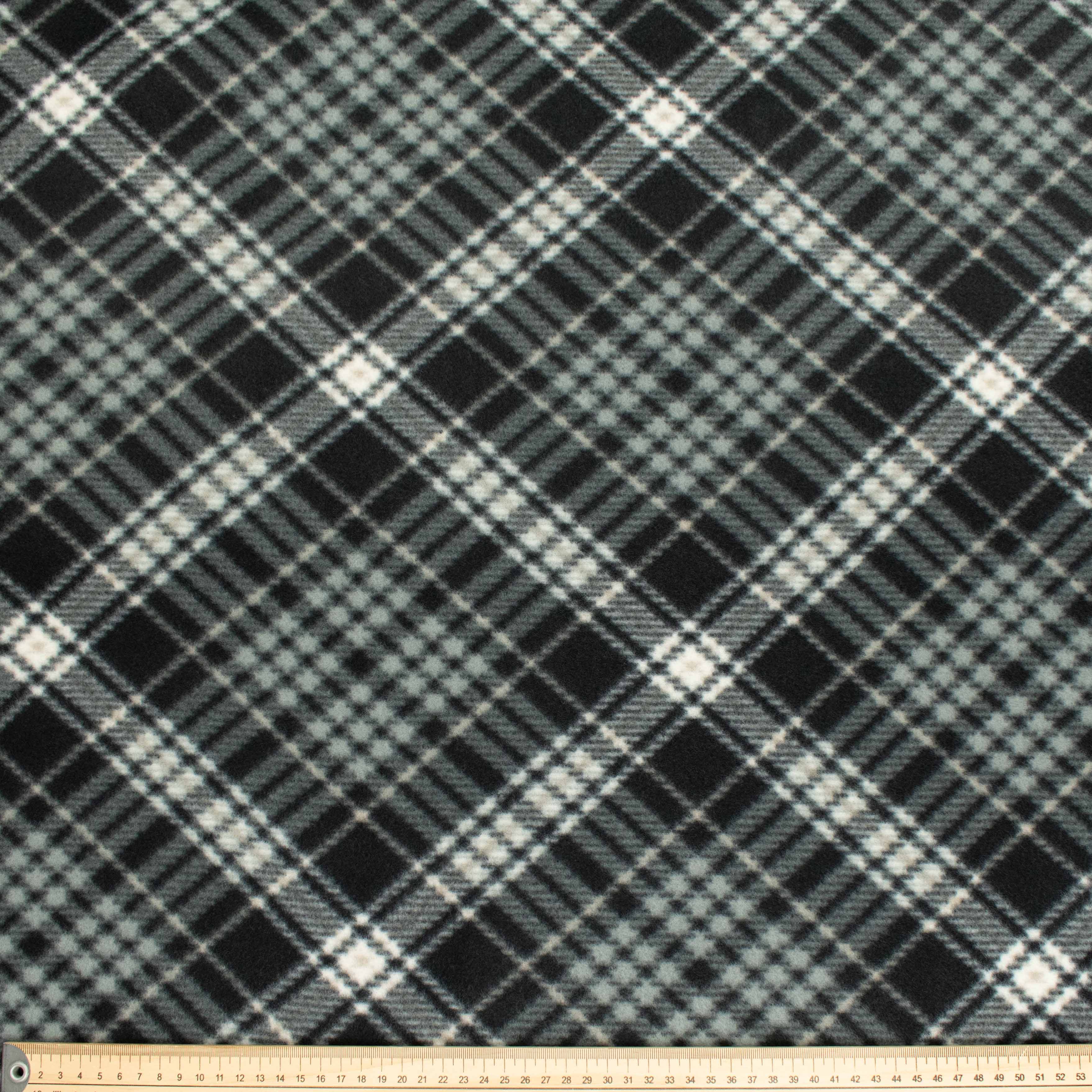 Cream Black Raya Plaid Printed Polar Fleece
