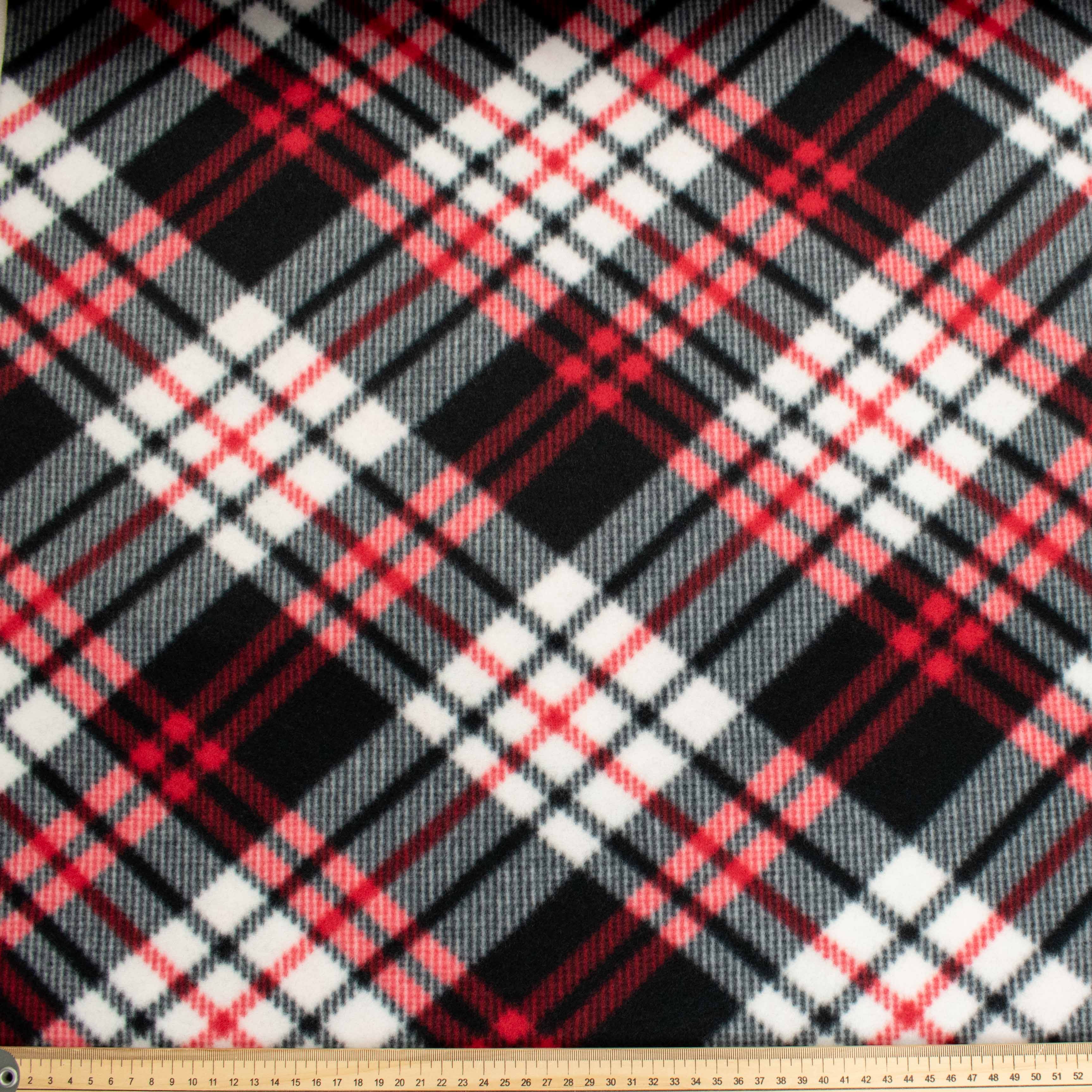 Red Black White Bias Plaid Printed Polar Fleece