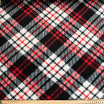 Red Black White Bias Plaid Printed Polar Fleece