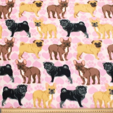 Puppies on Pink Paws & Hearts Printed Polar Fleece