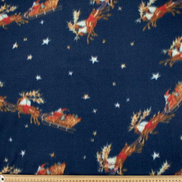 Christmas Santa & Reindeer on Navy Printed Polar Fleece #1