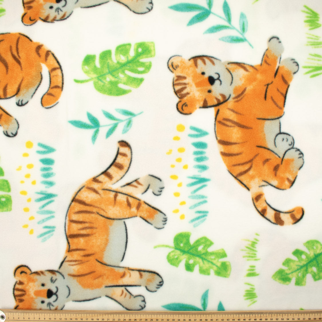 Tigers & Leaves on White Printed Polar Fleece #14