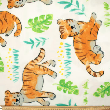 Tigers & Leaves on White Printed Polar Fleece #14