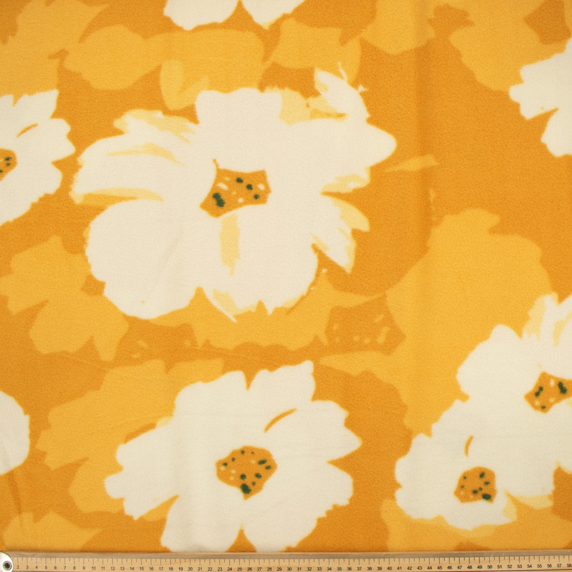 Big White Flowers on Yellow Printed Polar Fleece #2