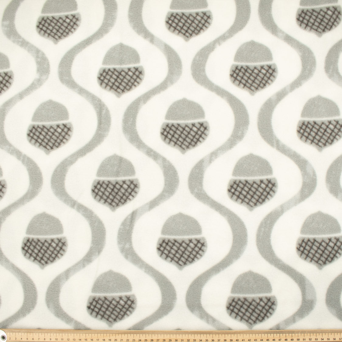 Grey Nuts & Wavy Lines on White Checks Printed Polar Fleece #6