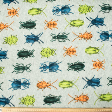 Multi Colour Beetles on Grey Printed Polar Fleece DSN #11