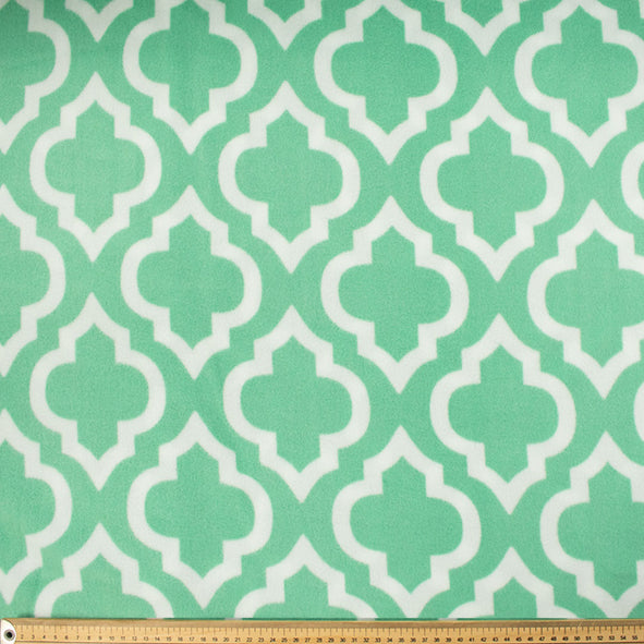 White Trellis Pattern on Mint Green Printed Polar Fleece DSN #12