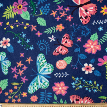 Multi Colour Butterfly & Flowers on Royal Blue Printed Polar Fleece DSN #19