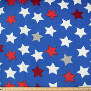 Red, White & Grey Stars on Royal Blue Printed Polar Fleece DSN #28