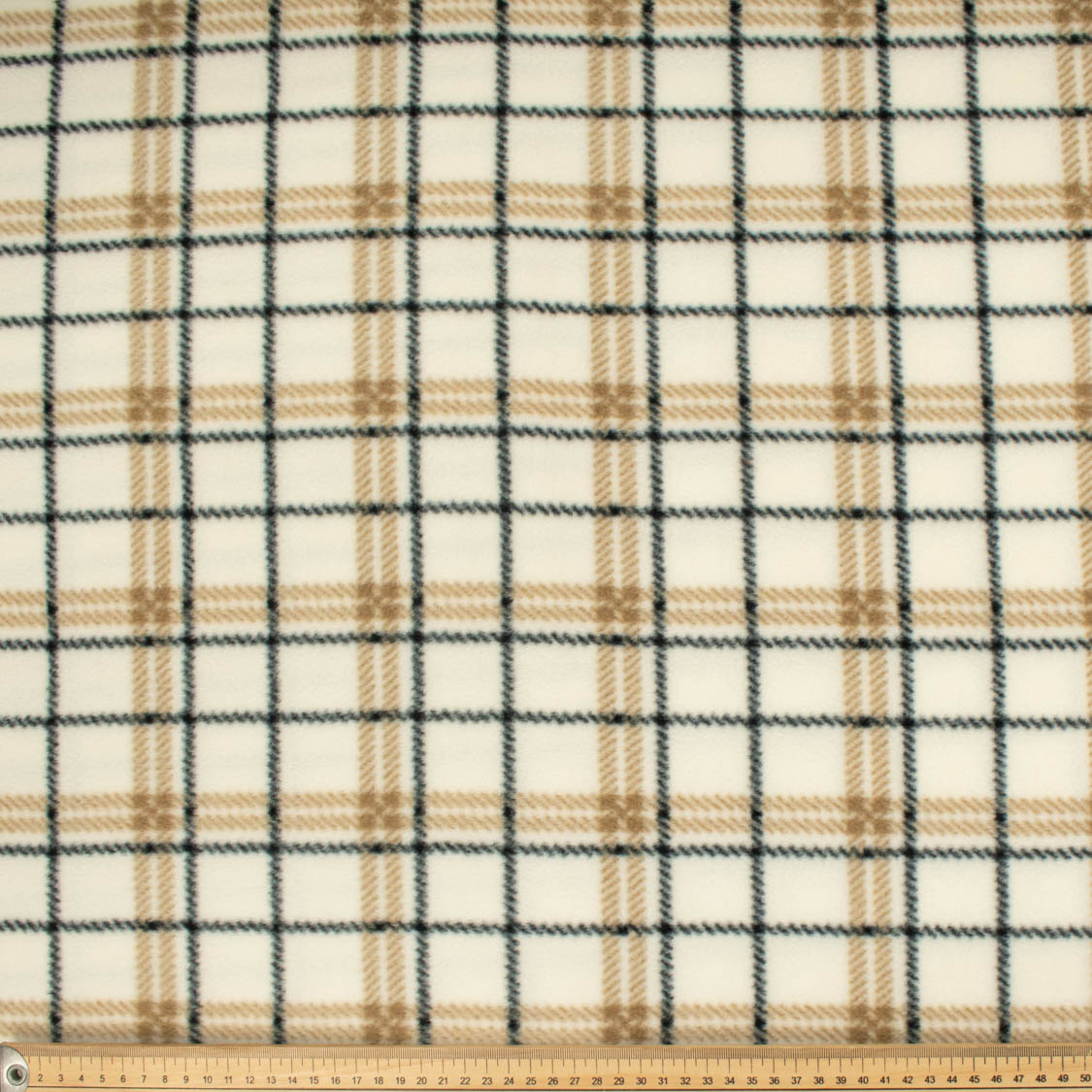 Beige & Black Checks on Cream Printed Polar Fleece DSN #3