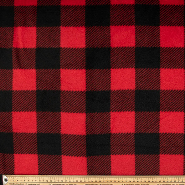 Black Checks on Red Printed Polar Fleece DSN #30