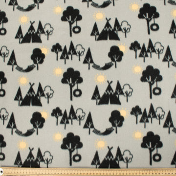 Black Camping Tents & Hammocks on Grey Printed Polar Fleece DSN #34