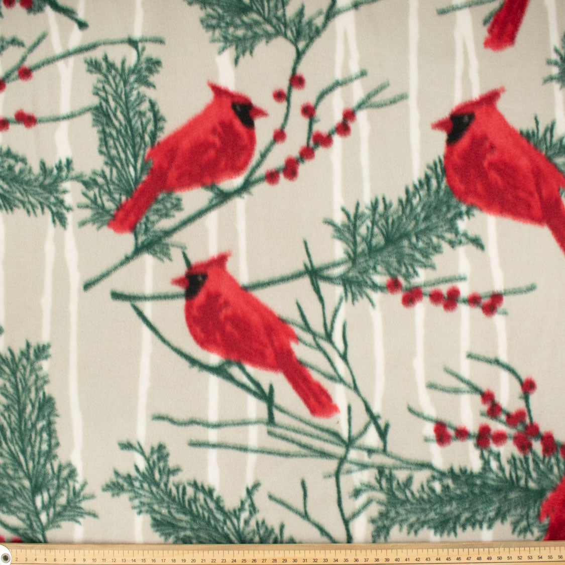 Red Birds & Trees on Beige Printed Polar Fleece DSN #35