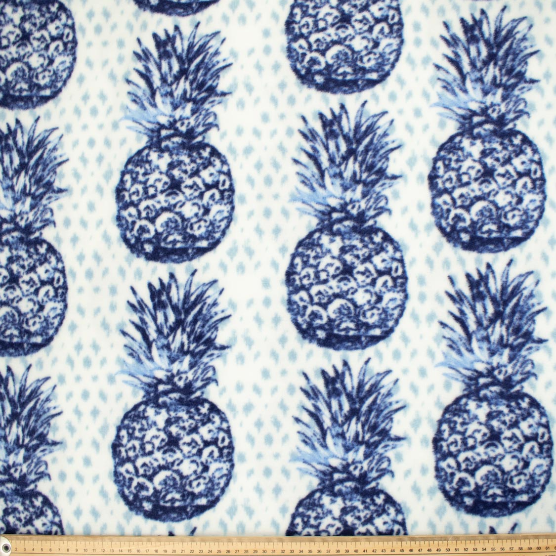 Navy Pineapples & Blue Dots on White Printed Polar Fleece DSN #38