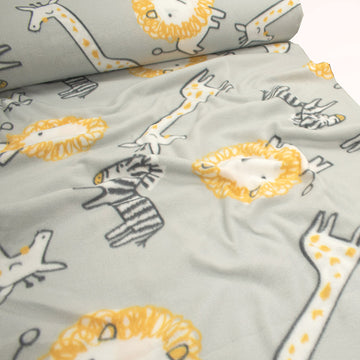Lions, Giraffe & Zebra on Grey Printed Polar Fleece DSN #4