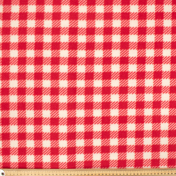 Red & White Gingham Checks Printed Polar Fleece DSN #42