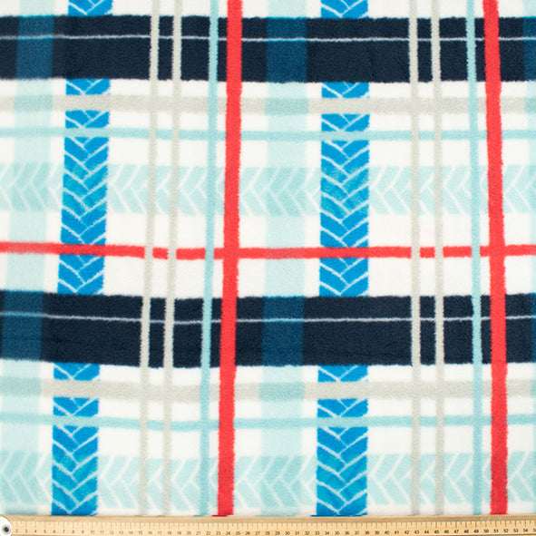 Blue & Red Checks on White Printed Polar Fleece DSN #53