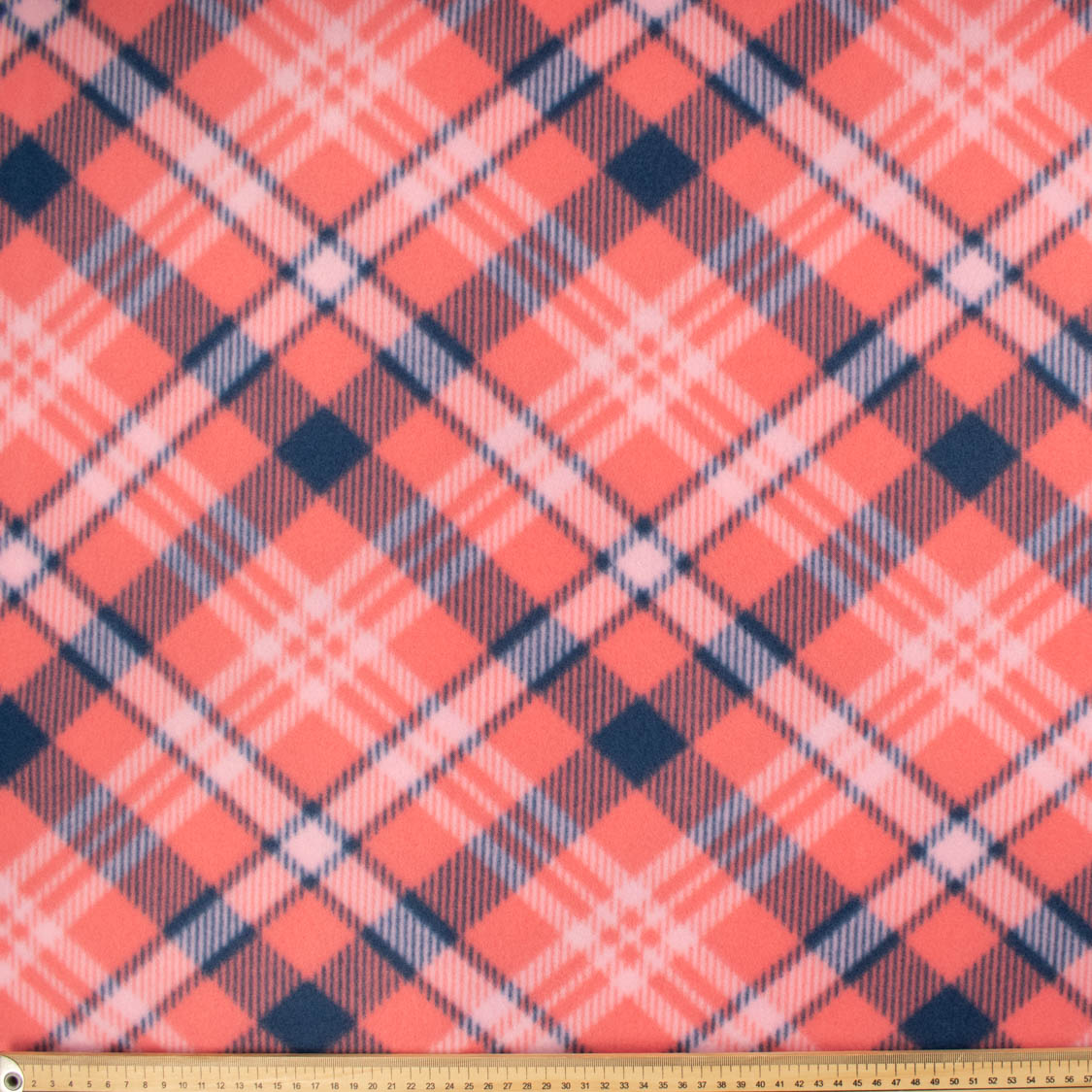 Coral & Navy Checks Printed Polar Fleece DSN #58