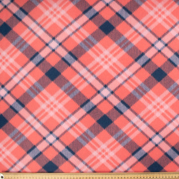 Coral & Navy Checks Printed Polar Fleece DSN #58