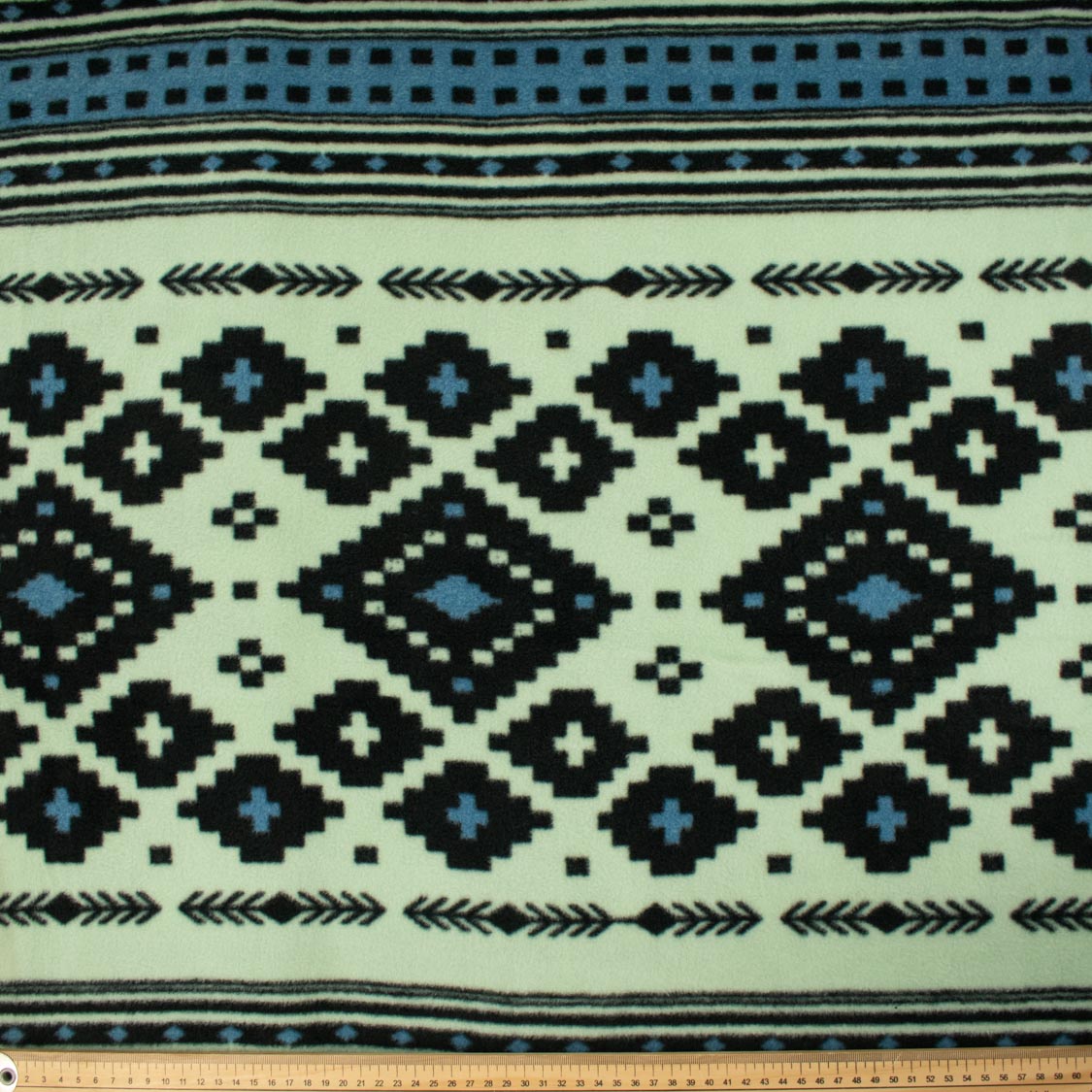 Black & Blue Geometric on Mint Printed Polar Fleece DSN #60