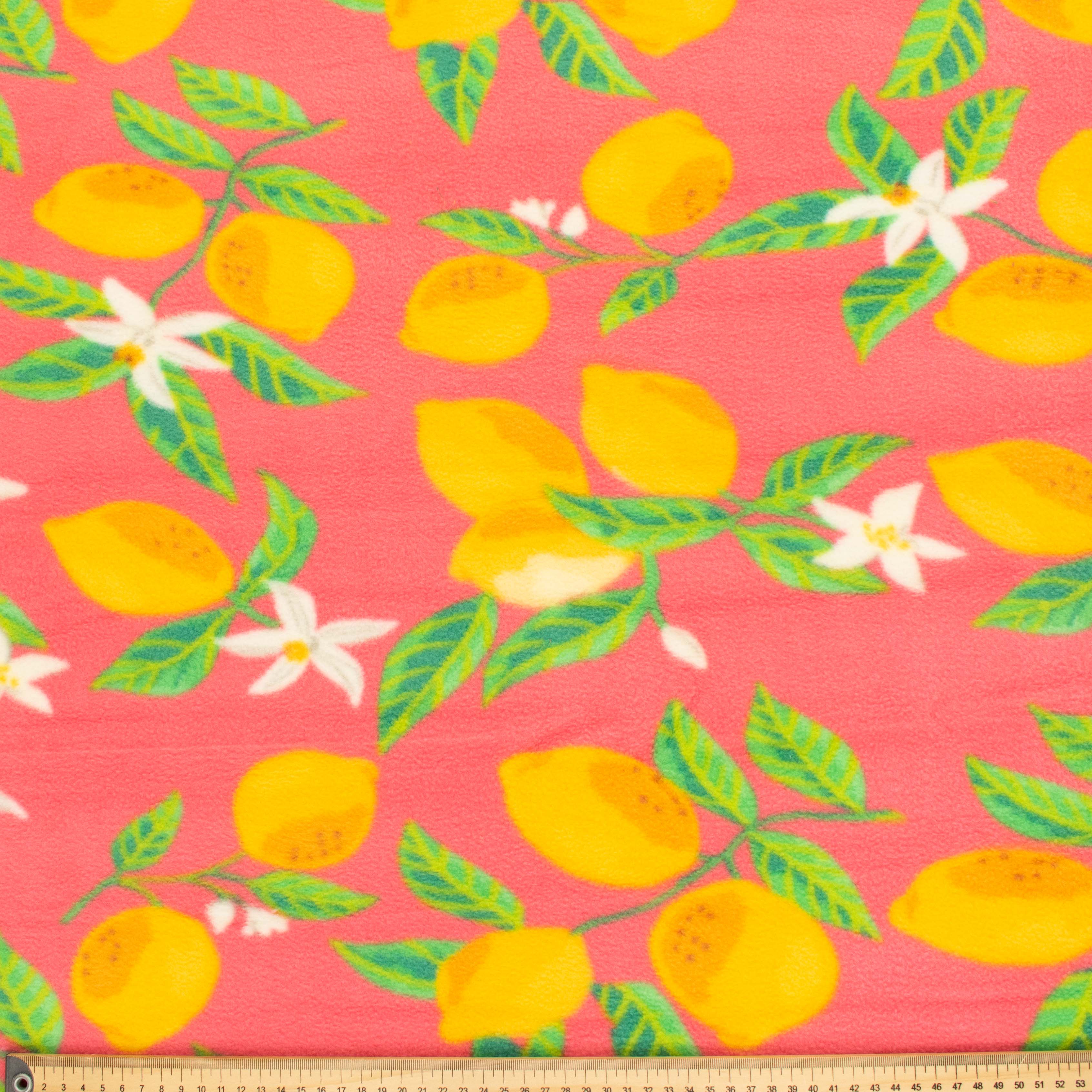 Lemon Blossom on Coral Printed Polar Fleece