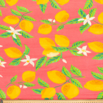 Lemon Blossom on Coral Printed Polar Fleece