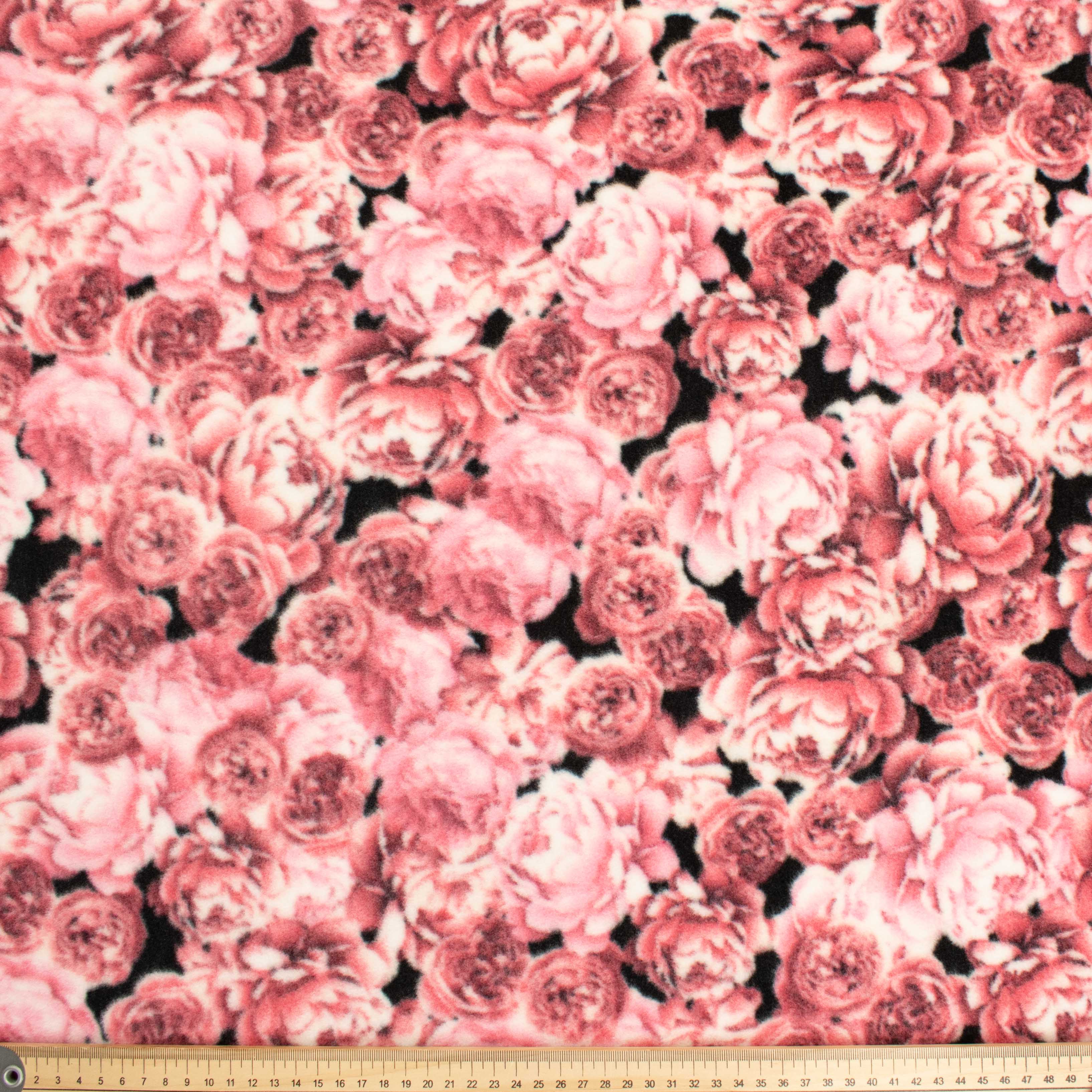 Red Flowers on Black Printed Polar Fleece Design-A10