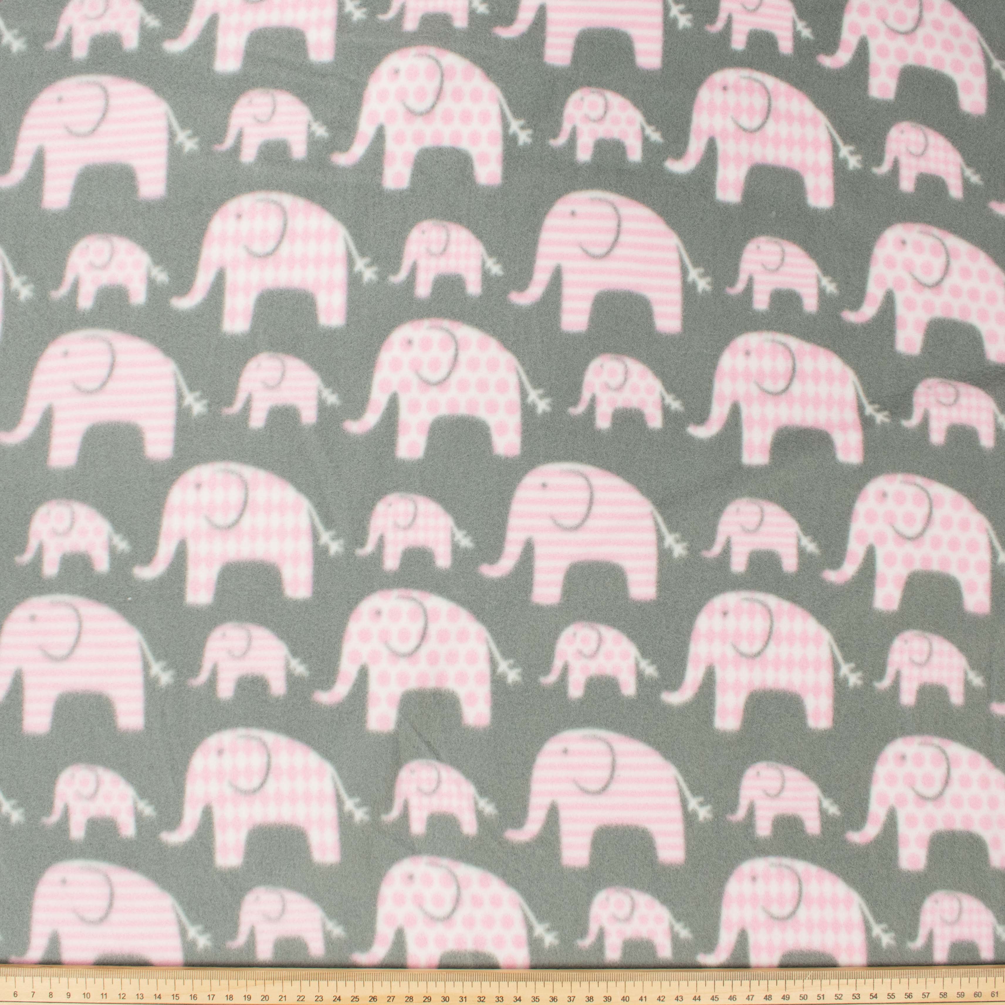 Baby Pink Elephant on Grey Printed Polar Fleece Design-A17