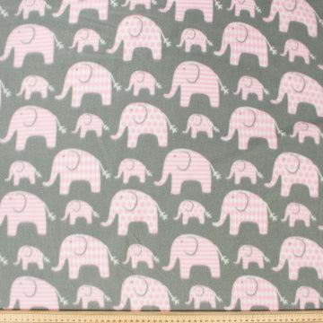 Baby Pink Elephant on Grey Printed Polar Fleece Design-A17