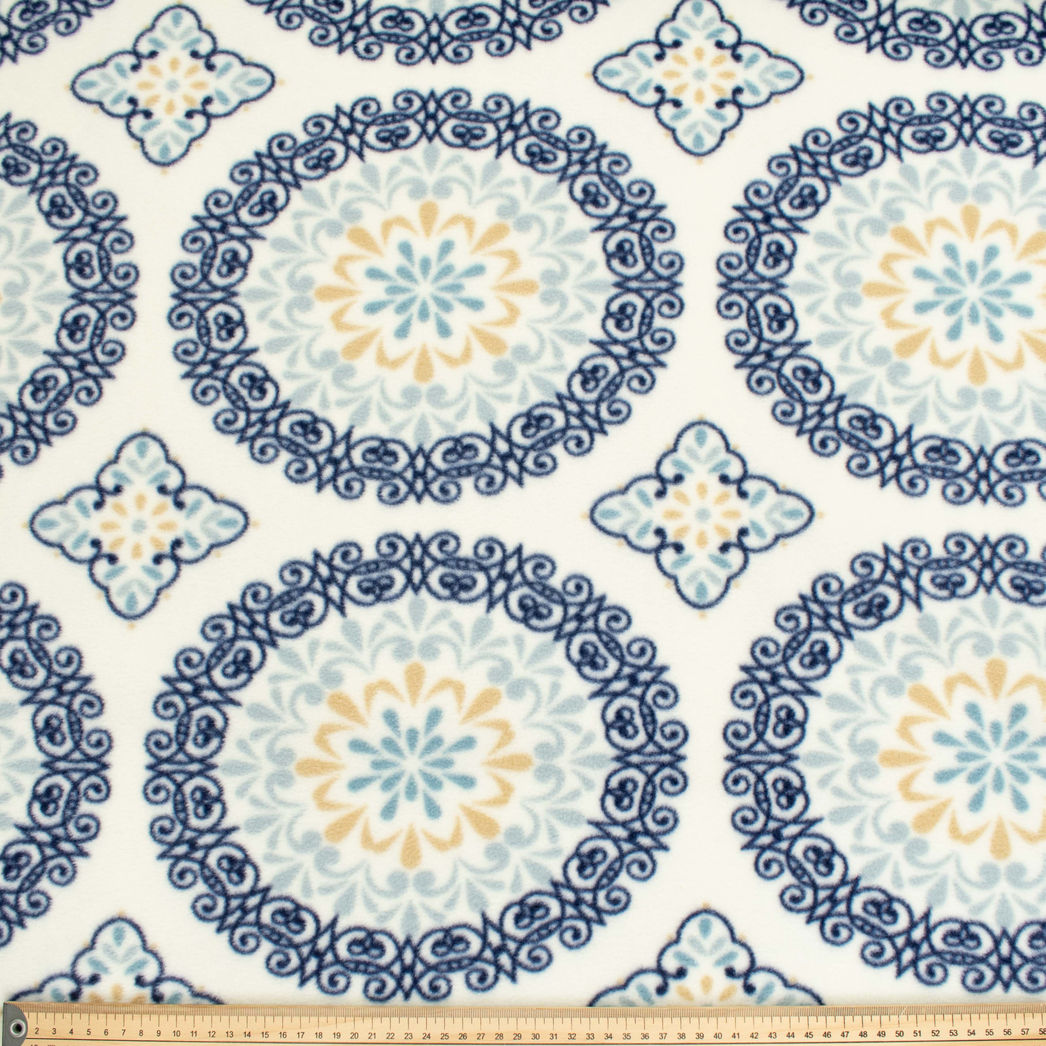 Mosaic Circle on Ivory Printed Polar Fleece Design-A21