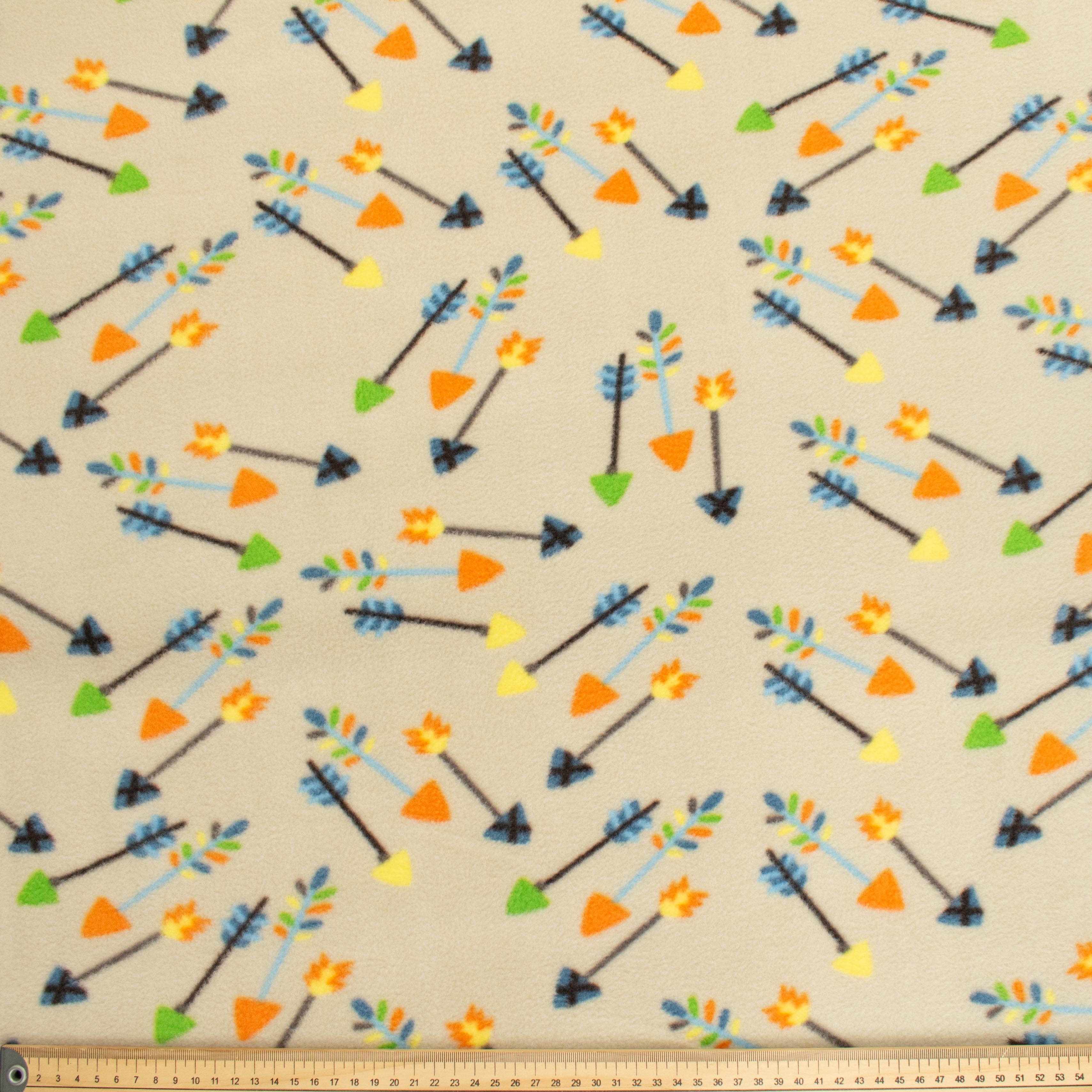 Multi Colour Arrows on Beige Printed Polar Fleece Design-A26