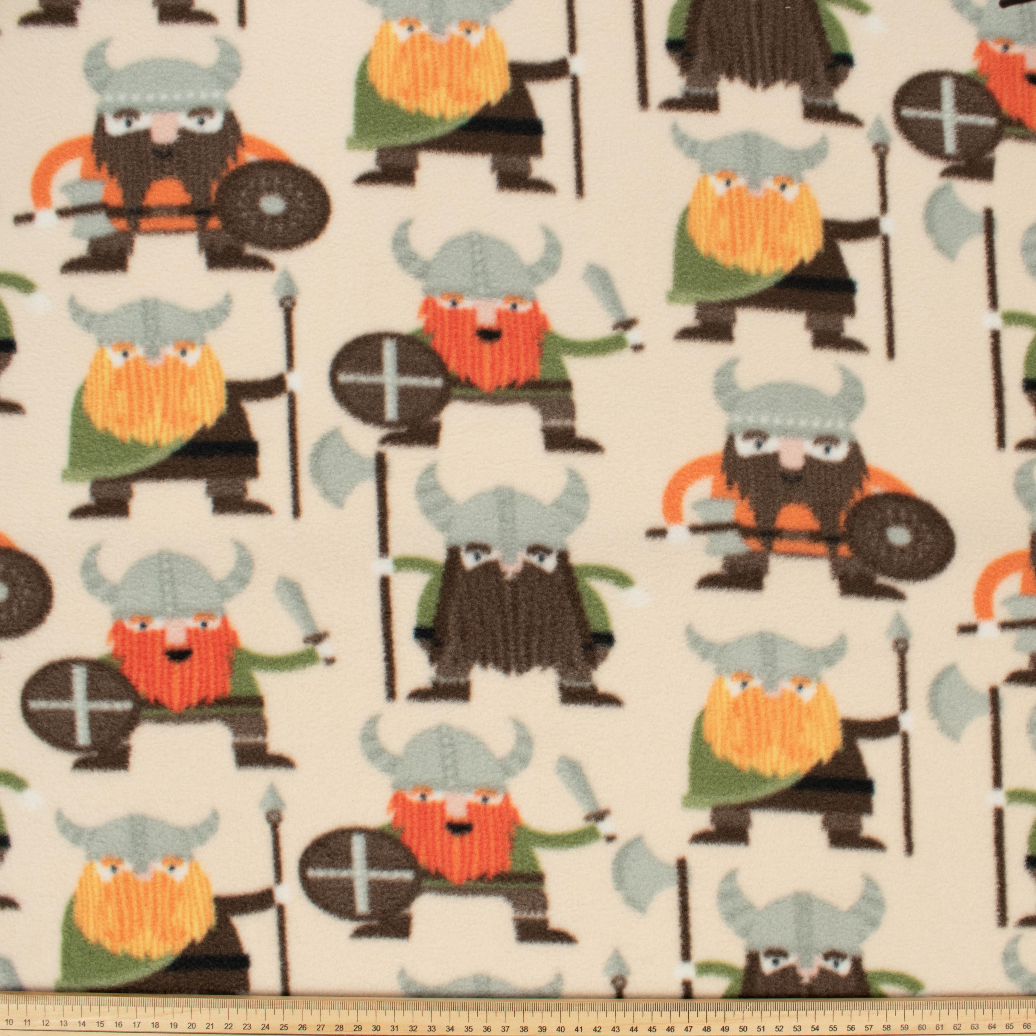 Vikings on Beige Printed Polar Fleece Design-NP69