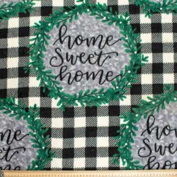 Home Sweet Home Vines on Black Checks Printed Polar Fleece Design-A32