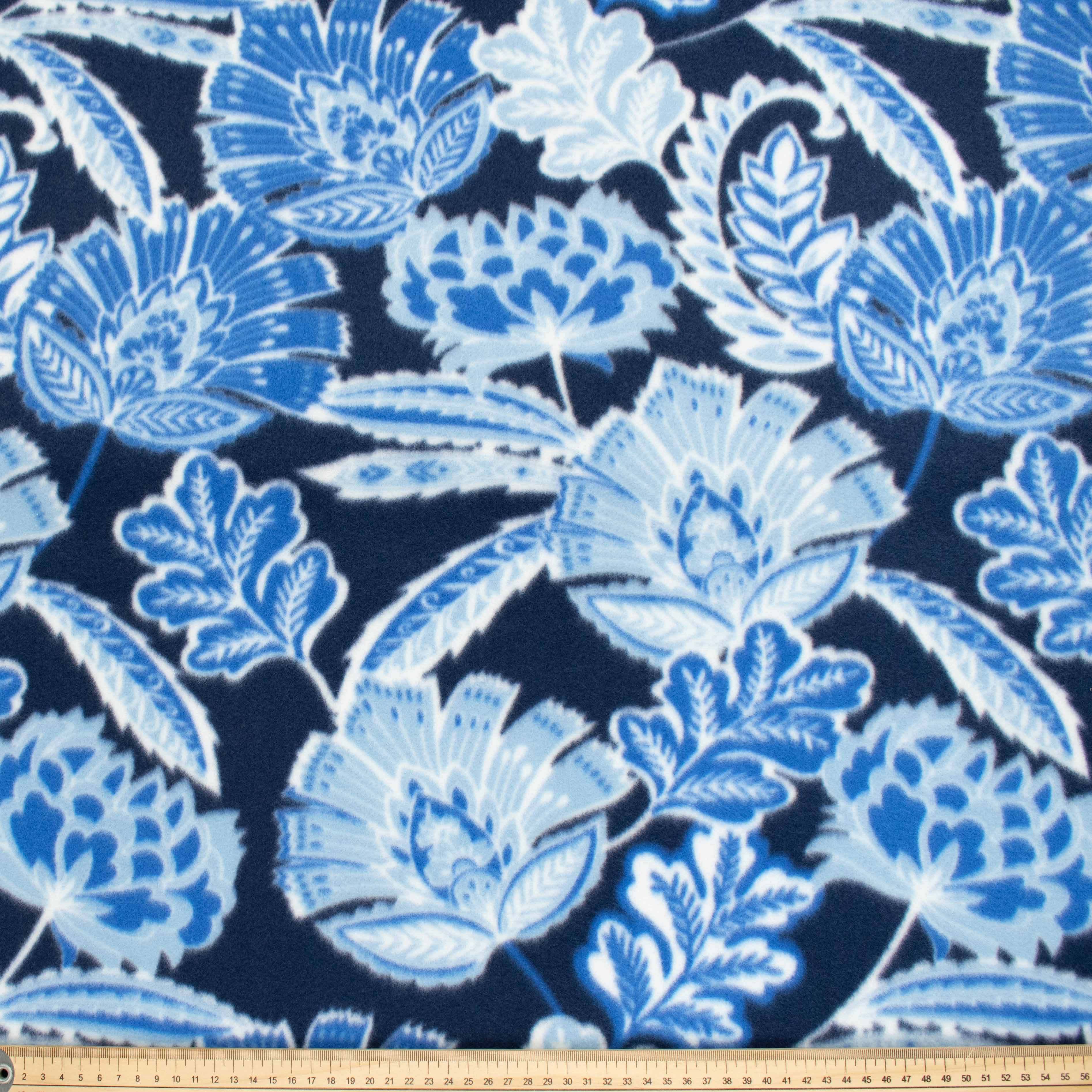 Flowers & Leafs on Navy Printed Polar Fleece Design-A4