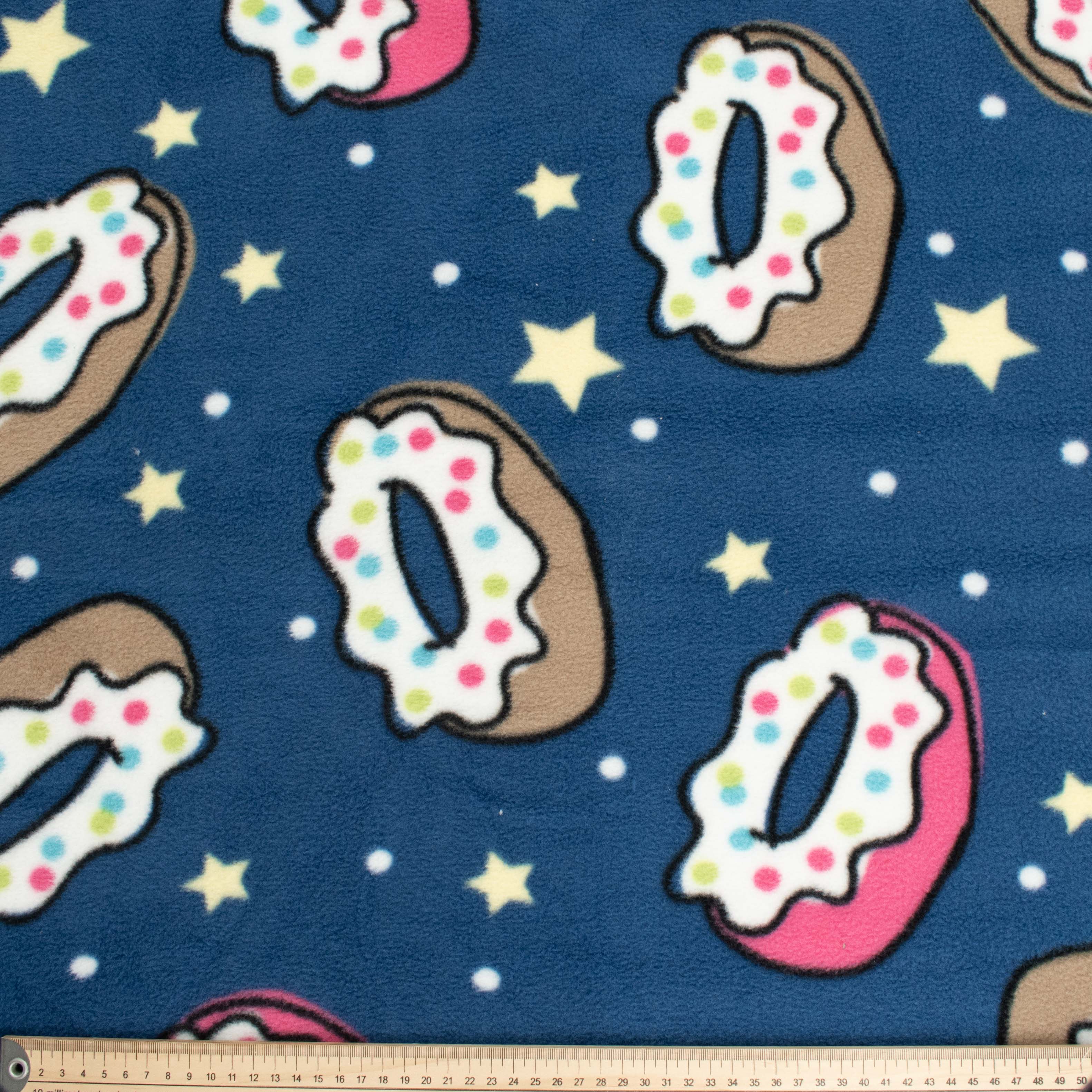 Icing Donuts & Stars on Navy Printed Polar Fleece Design-A5