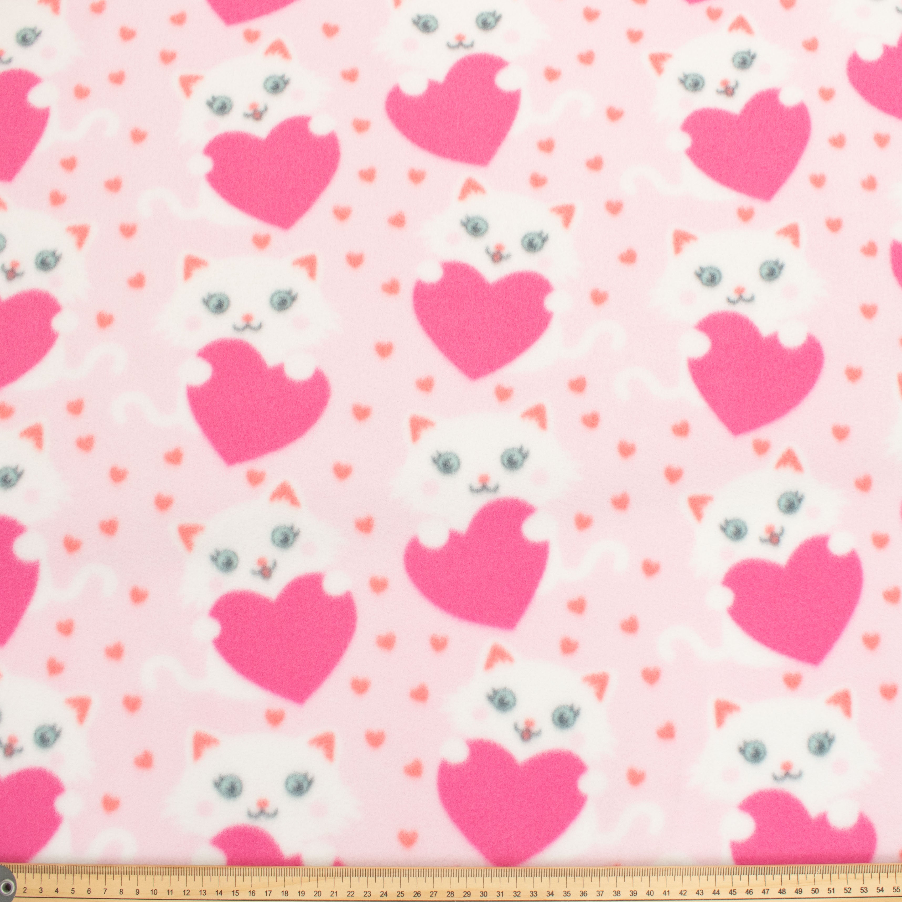 Cats & Hearts on Baby Pink Printed Polar Fleece Design-A52