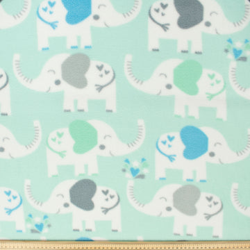 Elephants on Mint Printed Polar Fleece Design-A54