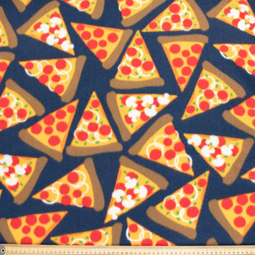 Pizzas on Navy Printed Polar Fleece Design-A58